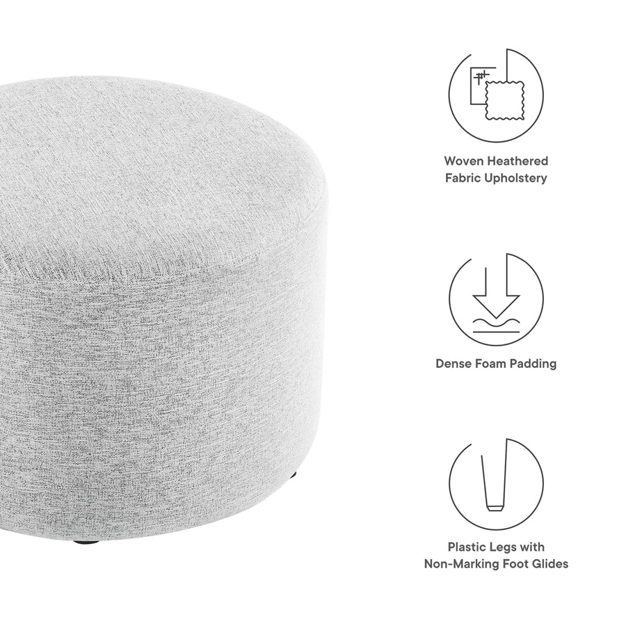 Oren Large 23" Round Woven Heathered Fabric Upholstered Ottoman in Heathered Weave Light Gray
