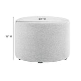 Oren Large 23" Round Woven Heathered Fabric Upholstered Ottoman in Heathered Weave Light Gray