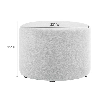 Callum Large 23" Round Woven Heathered Fabric Upholstered Ottoman in Heathered Weave Light Gray