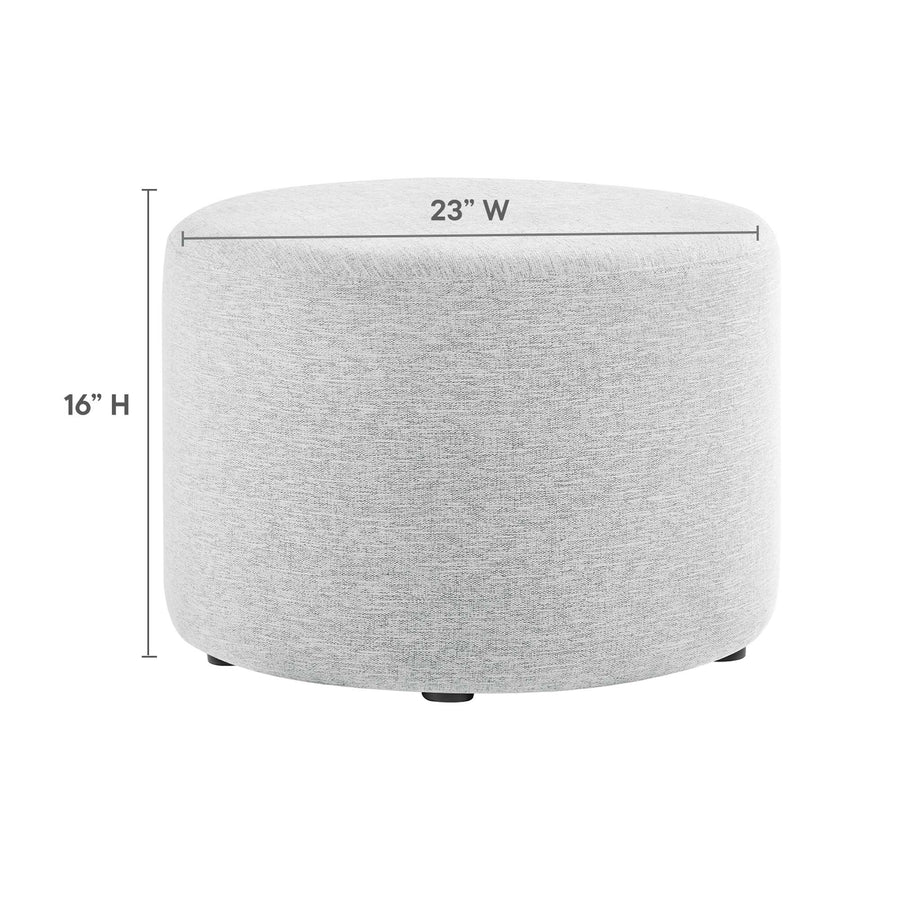 Oren Large 23" Round Woven Heathered Fabric Upholstered Ottoman in Heathered Weave Light Gray
