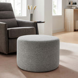 Oren Large 23" Round Woven Heathered Fabric Upholstered Ottoman in Heathered Weave Light Gray