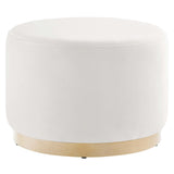 Maple Large 23" Round Performance Velvet Upholstered Ottoman in Alabaster Natural