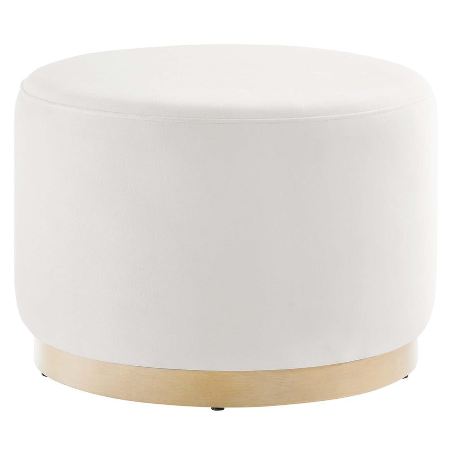 Maple Large 23" Round Performance Velvet Upholstered Ottoman in Alabaster Natural