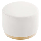 Maple Large 23" Round Performance Velvet Upholstered Ottoman in Alabaster Natural