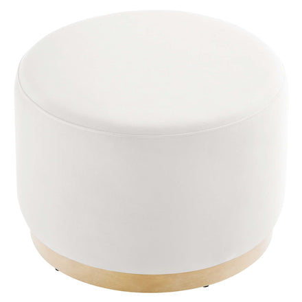 Tilden Large 23" Round Performance Velvet Upholstered Ottoman in Alabaster Natural