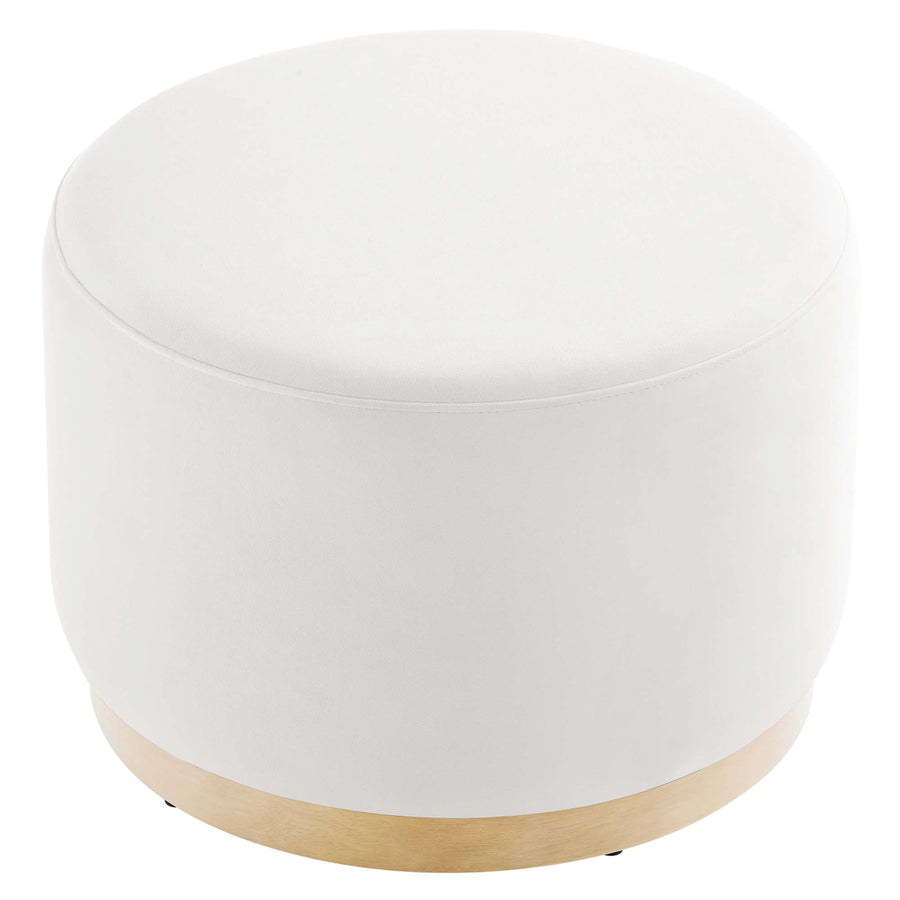 Maple Large 23" Round Performance Velvet Upholstered Ottoman in Alabaster Natural