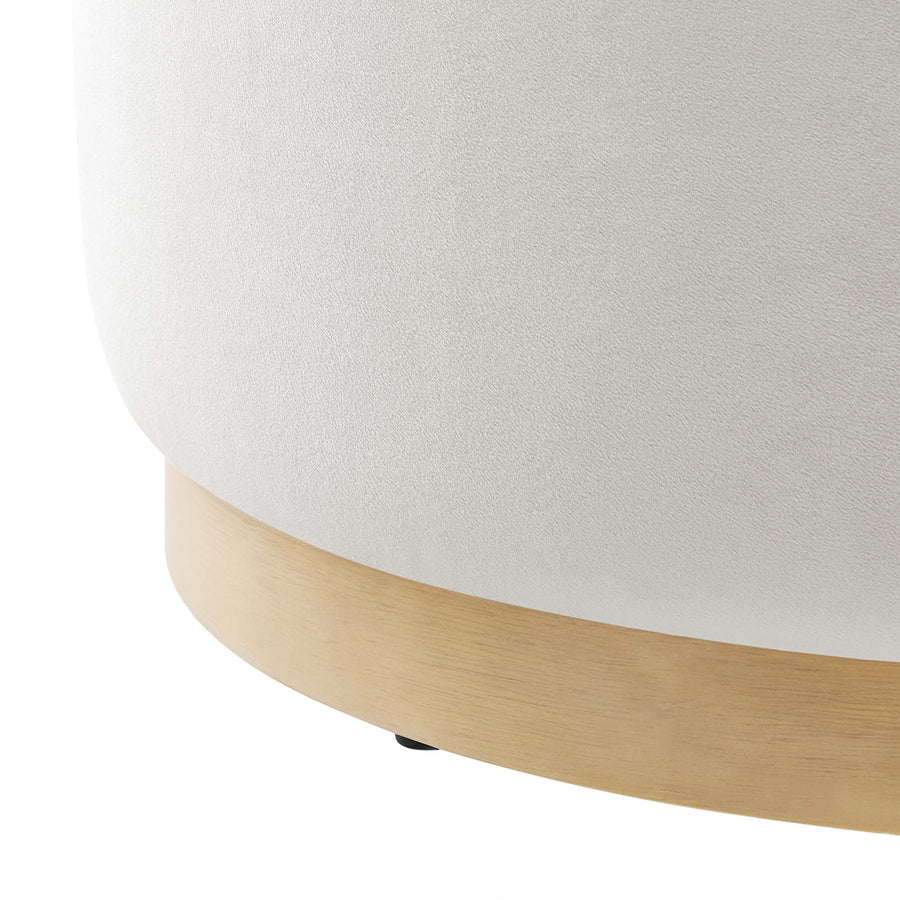 Maple Large 23" Round Performance Velvet Upholstered Ottoman in Alabaster Natural