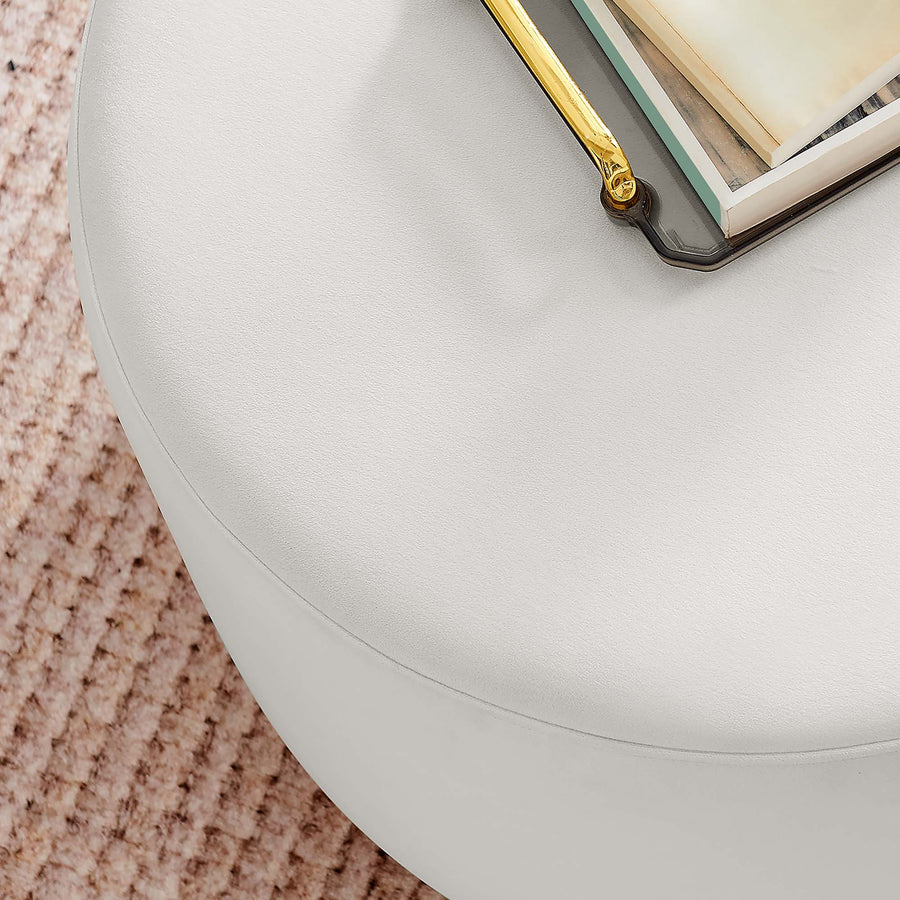 Maple Large 23" Round Performance Velvet Upholstered Ottoman in Alabaster Natural
