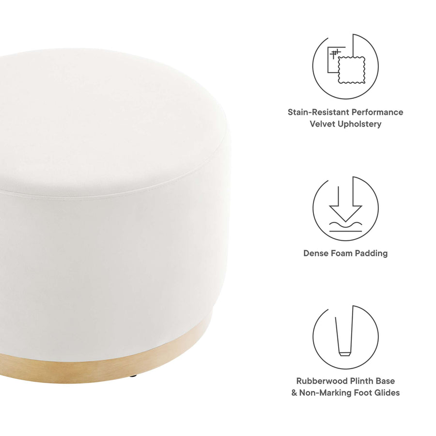Maple Large 23" Round Performance Velvet Upholstered Ottoman in Alabaster Natural
