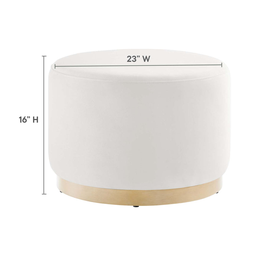 Maple Large 23" Round Performance Velvet Upholstered Ottoman in Alabaster Natural