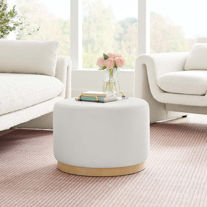 Tilden Large 23" Round Performance Velvet Upholstered Ottoman by Furniture For America
