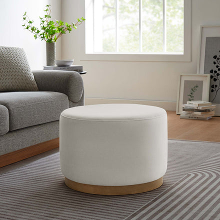 Tilden Large 23" Round Performance Velvet Upholstered Ottoman in Alabaster Natural