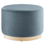 Maple Large 23" Round Performance Velvet Upholstered Ottoman in Cadet Blue Natural
