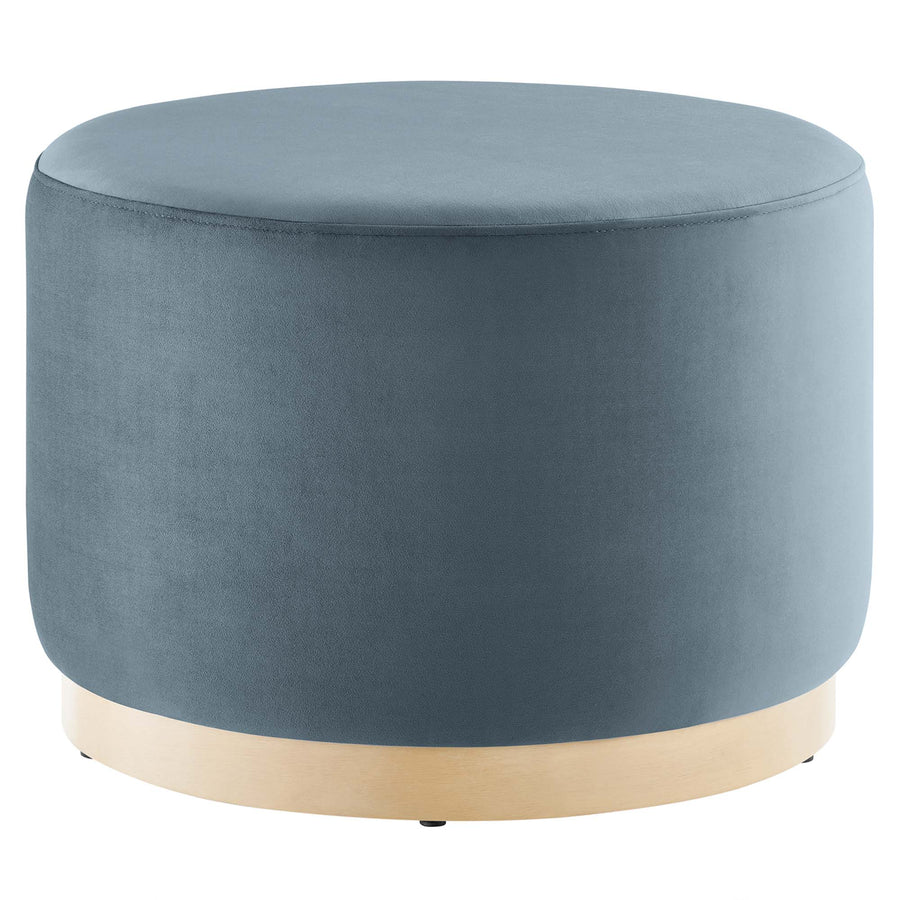 Maple Large 23" Round Performance Velvet Upholstered Ottoman in Cadet Blue Natural