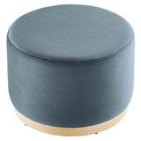 Maple Large 23" Round Performance Velvet Upholstered Ottoman in Cadet Blue Natural