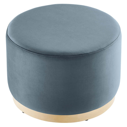 Tilden Large 23" Round Performance Velvet Upholstered Ottoman in Cadet Blue Natural