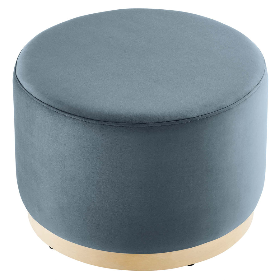 Maple Large 23" Round Performance Velvet Upholstered Ottoman in Cadet Blue Natural