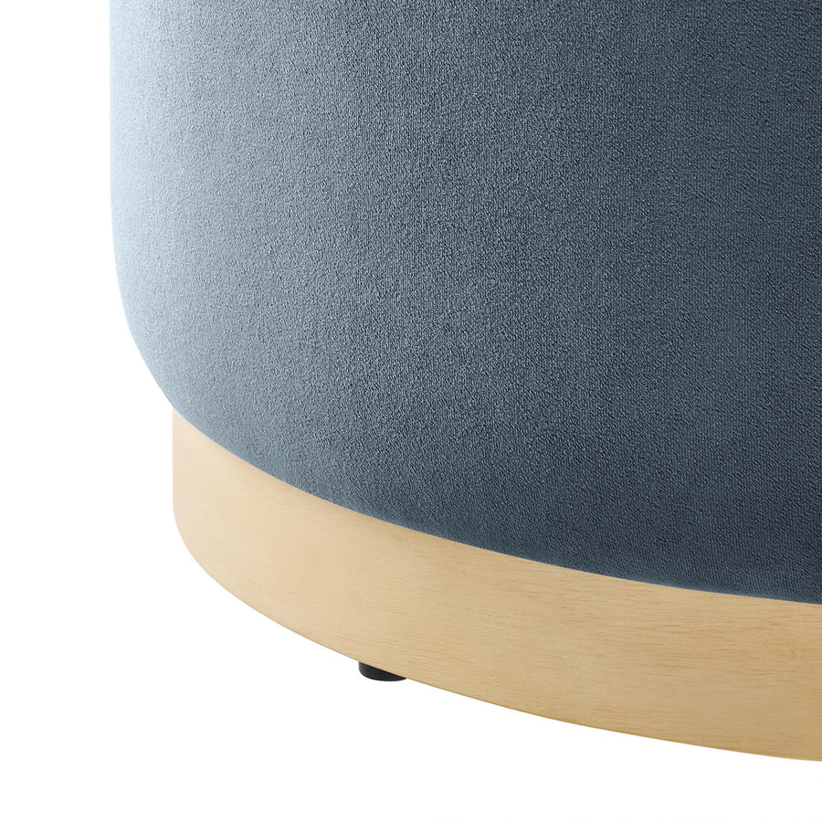 Maple Large 23" Round Performance Velvet Upholstered Ottoman in Cadet Blue Natural
