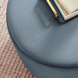 Maple Large 23" Round Performance Velvet Upholstered Ottoman in Cadet Blue Natural