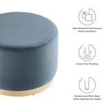 Maple Large 23" Round Performance Velvet Upholstered Ottoman in Cadet Blue Natural