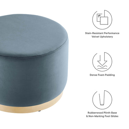Tilden Large 23" Round Performance Velvet Upholstered Ottoman by Furniture For America