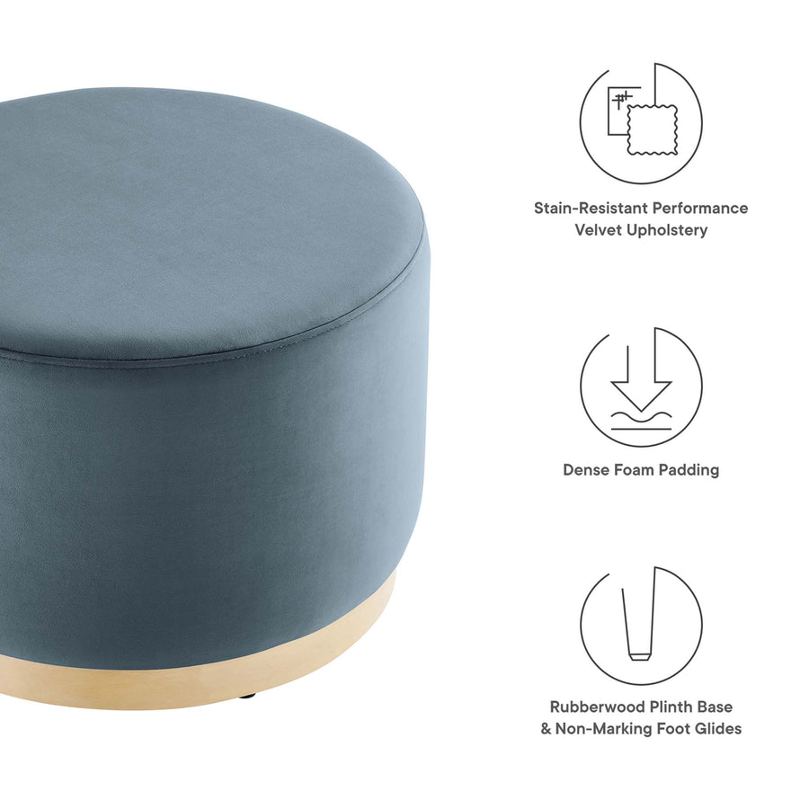 Maple Large 23" Round Performance Velvet Upholstered Ottoman in Cadet Blue Natural