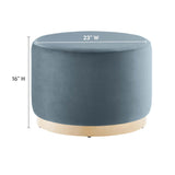 Maple Large 23" Round Performance Velvet Upholstered Ottoman in Cadet Blue Natural