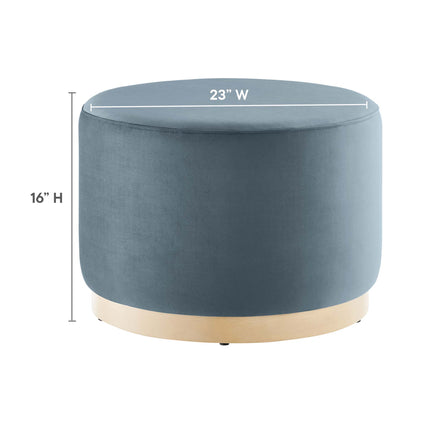 Tilden Large 23" Round Performance Velvet Upholstered Ottoman in Cadet Blue Natural