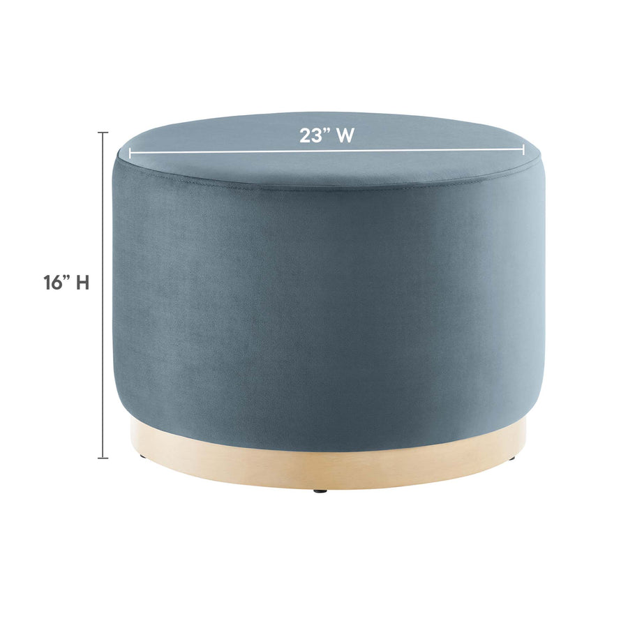 Maple Large 23" Round Performance Velvet Upholstered Ottoman in Cadet Blue Natural