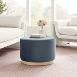 Maple Large 23" Round Performance Velvet Upholstered Ottoman in Cadet Blue Natural