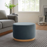 Maple Large 23" Round Performance Velvet Upholstered Ottoman in Cadet Blue Natural