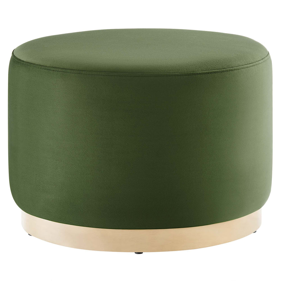 Maple Large 23" Round Performance Velvet Upholstered Ottoman in Moss Green Natural