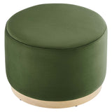 Maple Large 23" Round Performance Velvet Upholstered Ottoman in Moss Green Natural