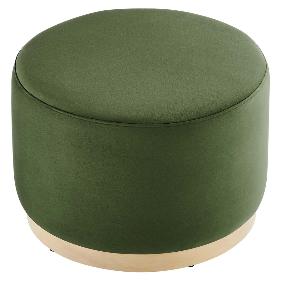 Maple Large 23" Round Performance Velvet Upholstered Ottoman in Moss Green Natural