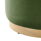 Maple Large 23" Round Performance Velvet Upholstered Ottoman in Moss Green Natural