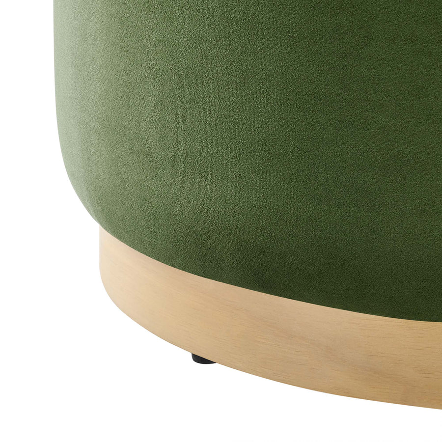 Maple Large 23" Round Performance Velvet Upholstered Ottoman in Moss Green Natural