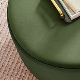 Maple Large 23" Round Performance Velvet Upholstered Ottoman in Moss Green Natural
