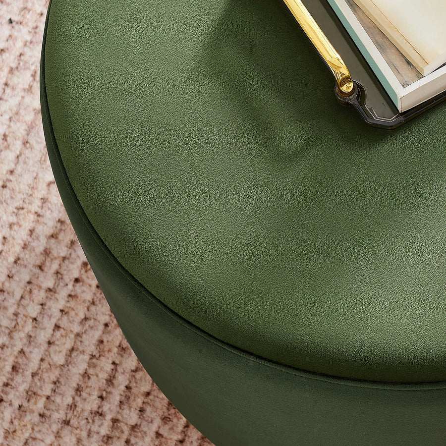 Maple Large 23" Round Performance Velvet Upholstered Ottoman in Moss Green Natural