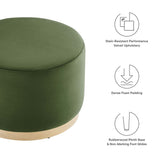 Maple Large 23" Round Performance Velvet Upholstered Ottoman in Moss Green Natural