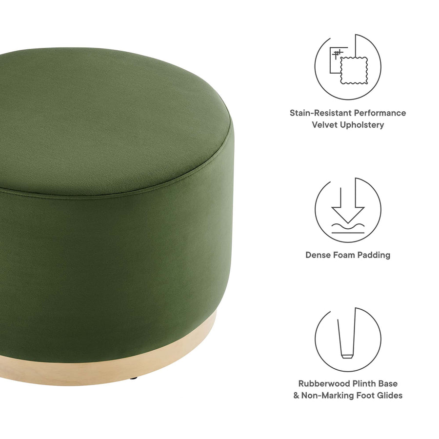 Maple Large 23" Round Performance Velvet Upholstered Ottoman in Moss Green Natural