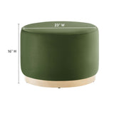 Maple Large 23" Round Performance Velvet Upholstered Ottoman in Moss Green Natural