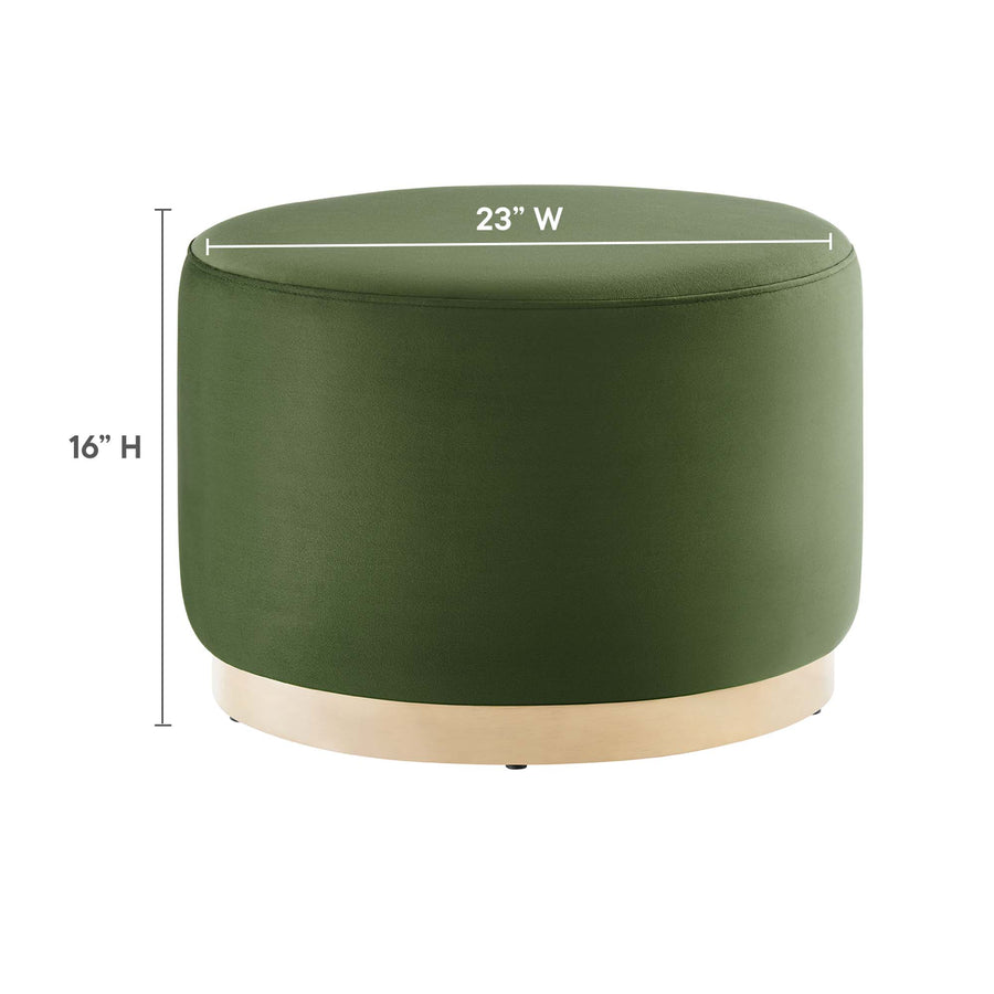 Maple Large 23" Round Performance Velvet Upholstered Ottoman in Moss Green Natural