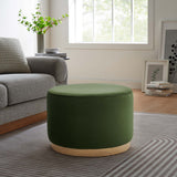 Maple Large 23" Round Performance Velvet Upholstered Ottoman in Moss Green Natural