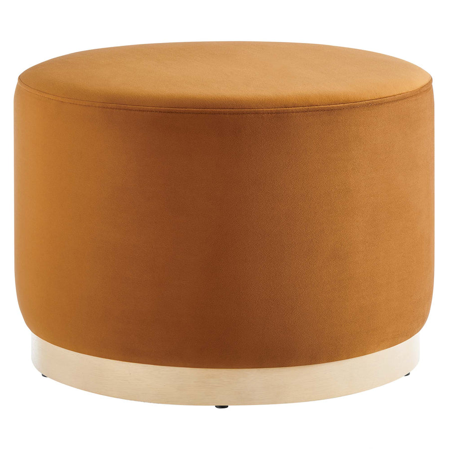Maple Large 23" Round Performance Velvet Upholstered Ottoman in Rust Natural