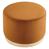 Maple Large 23" Round Performance Velvet Upholstered Ottoman in Rust Natural