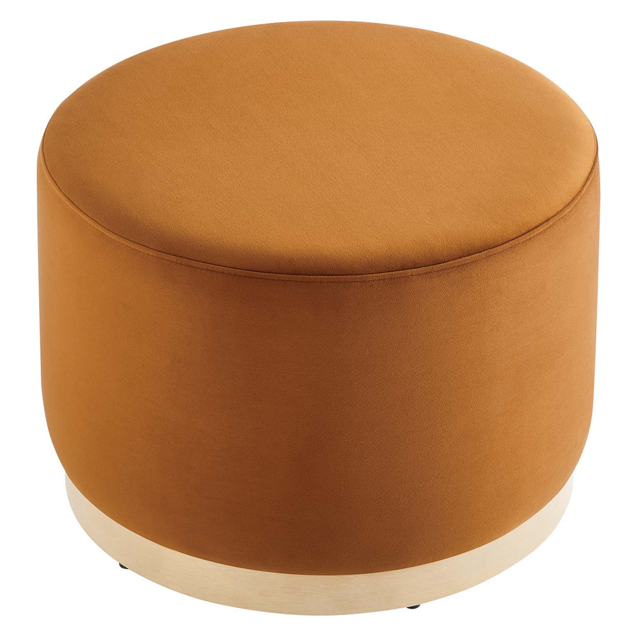 Maple Large 23" Round Performance Velvet Upholstered Ottoman in Rust Natural