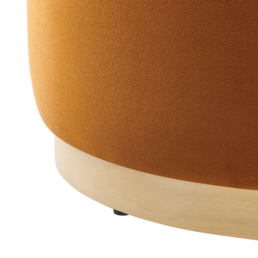 Maple Large 23" Round Performance Velvet Upholstered Ottoman in Rust Natural