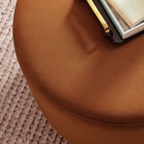 Maple Large 23" Round Performance Velvet Upholstered Ottoman in Rust Natural