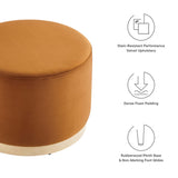 Maple Large 23" Round Performance Velvet Upholstered Ottoman in Rust Natural