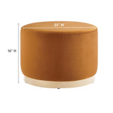 Maple Large 23" Round Performance Velvet Upholstered Ottoman in Rust Natural